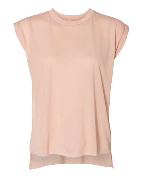 Women’s Flowy Rolled Cuffs Muscle Tee - Peach Front