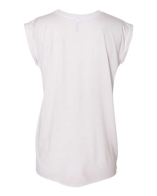 Women’s Flowy Rolled Cuffs Muscle Tee - White Back