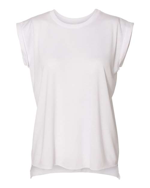 Women’s Flowy Rolled Cuffs Muscle Tee - White Front