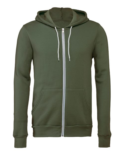 Unisex Sponge Fleece Full-Zip Hoodie Sweatshirt - Military Green Front