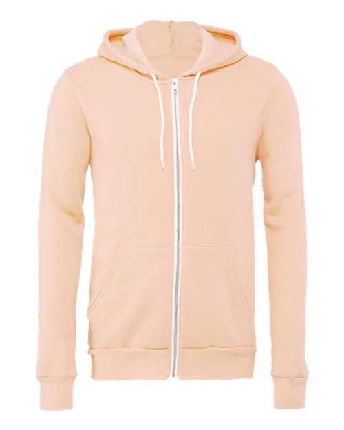 Unisex Sponge Fleece Full-Zip Hoodie Sweatshirt - Peach Front