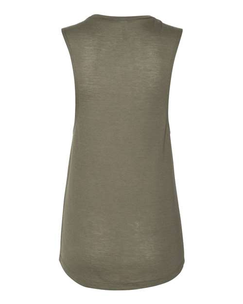 Women's Flowy Scoop Muscle Tank - Military Green Back