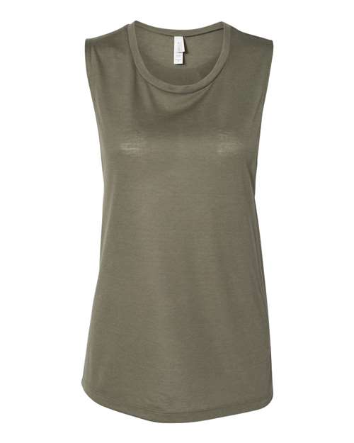 Women's Flowy Scoop Muscle Tank - Military Green Front