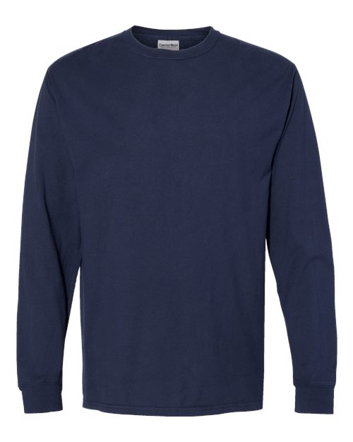 Unisex Garment-Dyed Long Sleeve T-Shirt - Navy Front