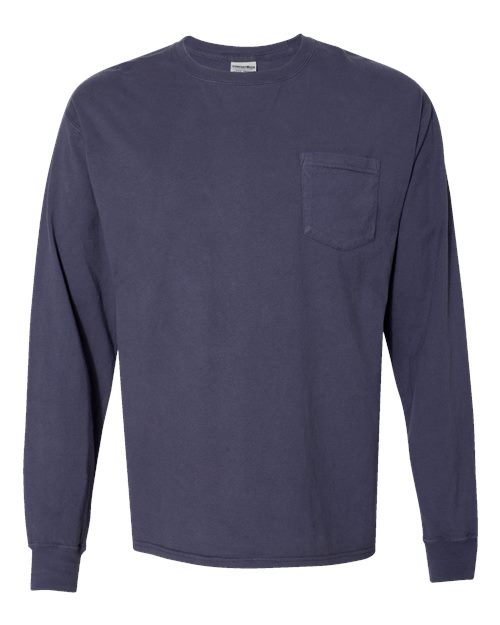 Unisex Garment-Dyed Long Sleeve T-Shirt With a Pocket - Anchor Slate Front