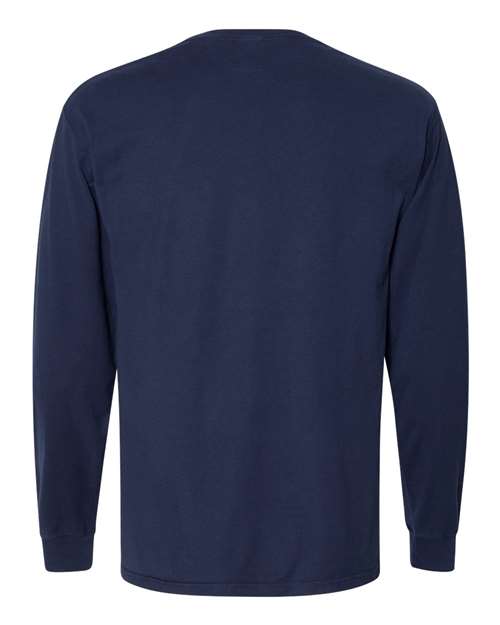 Unisex Garment-Dyed Long Sleeve T-Shirt With a Pocket - Navy Back