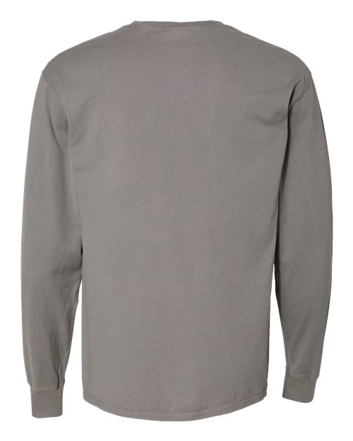 Unisex Garment-Dyed Long Sleeve T-Shirt With a Pocket - Concrete Grey Back