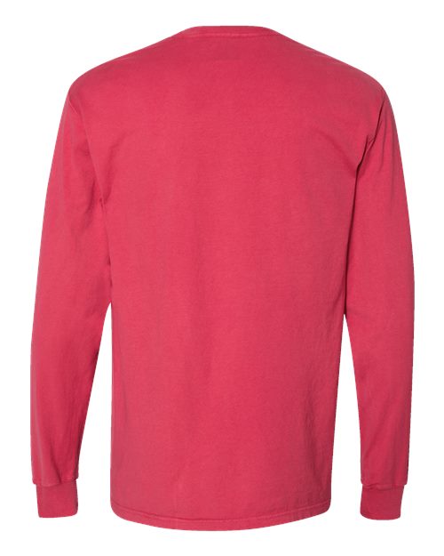 Unisex Garment-Dyed Long Sleeve T-Shirt With a Pocket - Crimson Fall Back