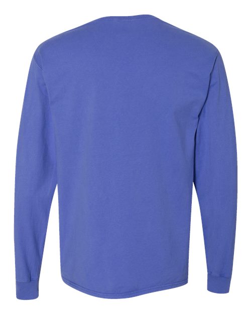 Unisex Garment-Dyed Long Sleeve T-Shirt With a Pocket - Deep Forte Blue Back