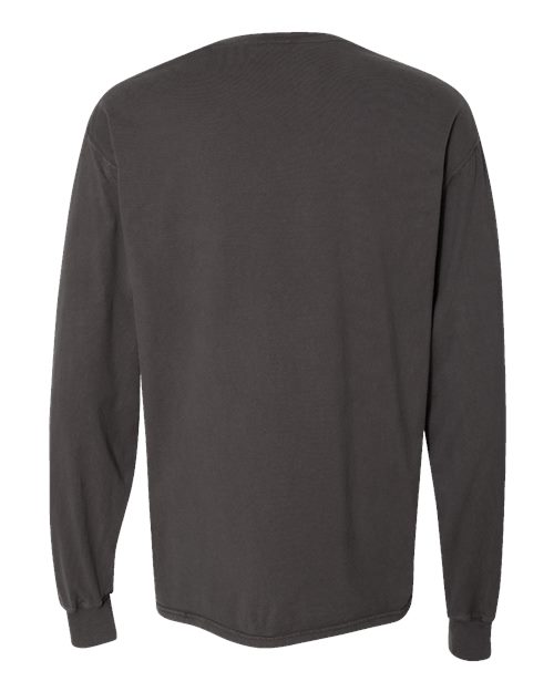 Unisex Garment-Dyed Long Sleeve T-Shirt With a Pocket - New Railroad Grey Back