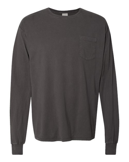 Unisex Garment-Dyed Long Sleeve T-Shirt With a Pocket - New Railroad Grey Front
