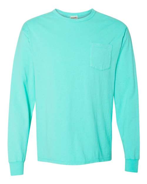 Unisex Garment-Dyed Long Sleeve T-Shirt With a Pocket - Mint Front