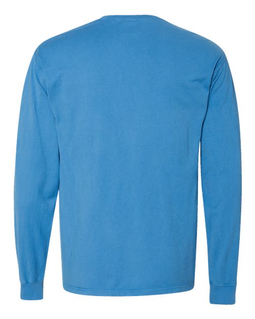 Unisex Garment-Dyed Long Sleeve T-Shirt With a Pocket - Summer Sky Blue Back