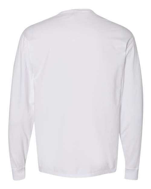 Unisex Garment-Dyed Long Sleeve T-Shirt With a Pocket - White Back