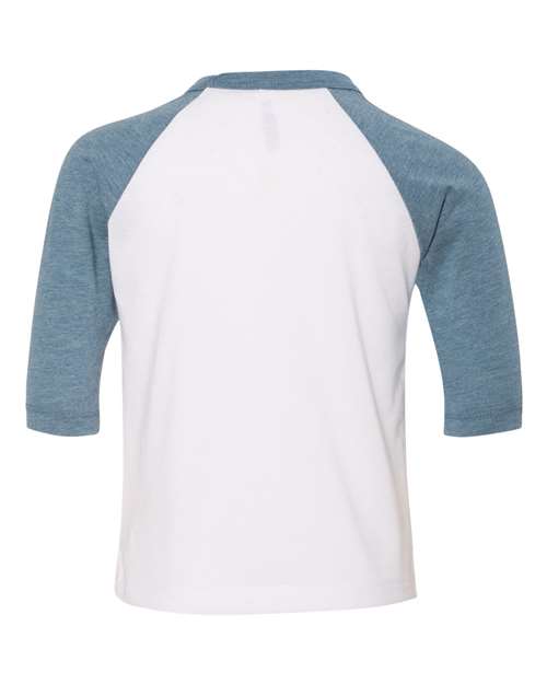 Toddler Three-Quarter Sleeve Baseball Tee - White/ Denim Back
