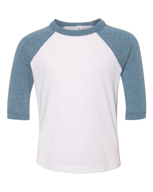 Toddler Three-Quarter Sleeve Baseball Tee - White/ Denim Front