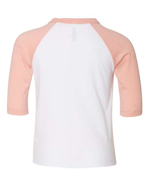 Toddler Three-Quarter Sleeve Baseball Tee - White/ Heather Peach Back