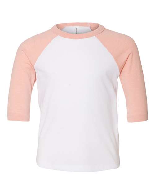 Toddler Three-Quarter Sleeve Baseball Tee - White/ Heather Peach Front