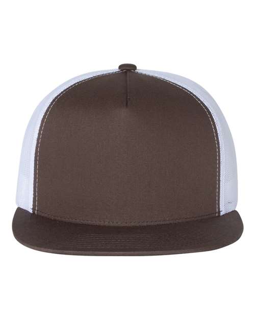 Classic Five-Panel Trucker Cap - Brown/ White Front