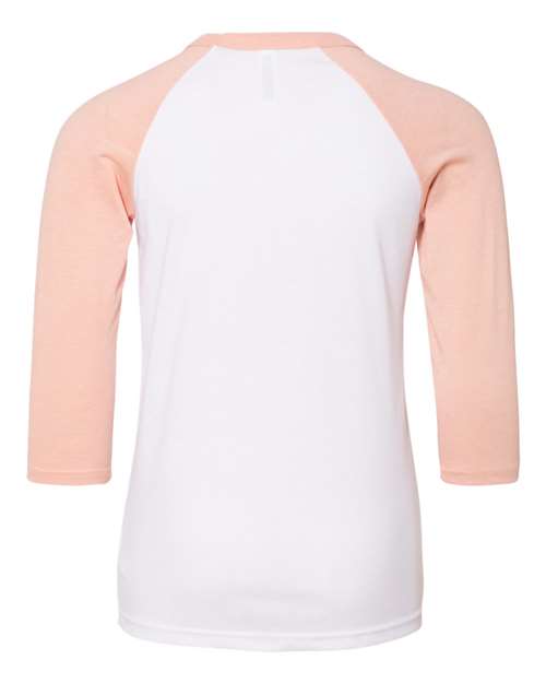 Youth Three-Quarter Sleeve Baseball Tee - White/ Heather Peach Back