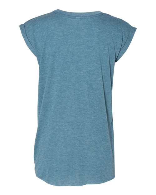 Women’s Flowy Rolled Cuffs Muscle Tee - Heather Deep Teal Back
