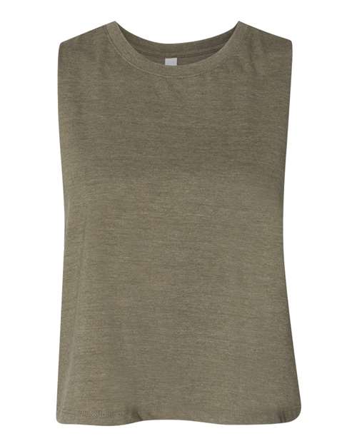 Women's Racerback Crop Tank - Heather Olive Front