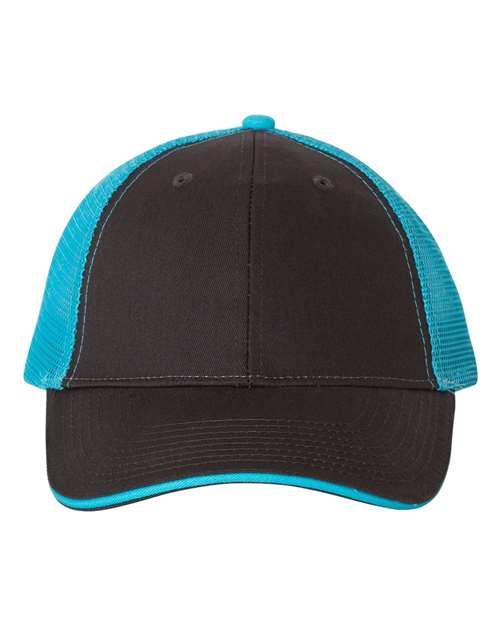 Sandwich Trucker Cap - Charcoal/ Neon Blue Front