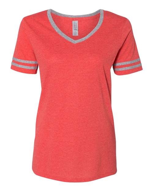 Women's Varsity Triblend V-Neck T-Shirt - Fiery Red Heather/ Oxford Front