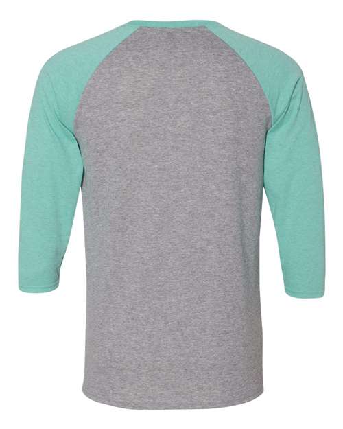 Unisex Triblend Three-Quarter Raglan Baseball T-Shirt - Oxford/ Mint Heather Back