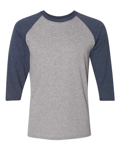Unisex Triblend Three-Quarter Raglan Baseball T-Shirt - Oxford/ Indigo Heather Front