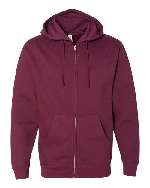 Unisex Midweight Full-Zip Hooded Sweatshirt - Maroon Front