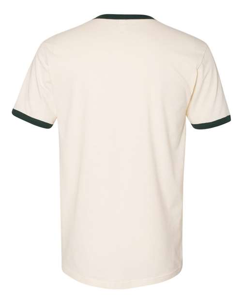 Unisex Cotton Ringer T-Shirt - Natural/ Forest Green Back