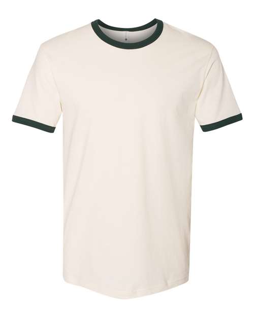 Unisex Cotton Ringer T-Shirt - Natural/ Forest Green Front