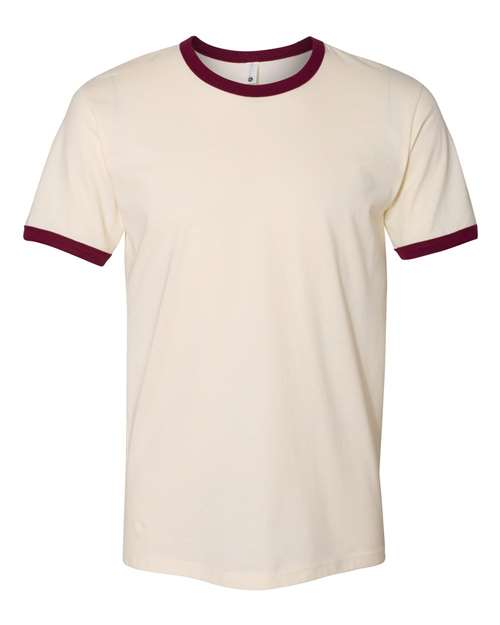 Unisex Cotton Ringer T-Shirt - Natural/ Maroon Front