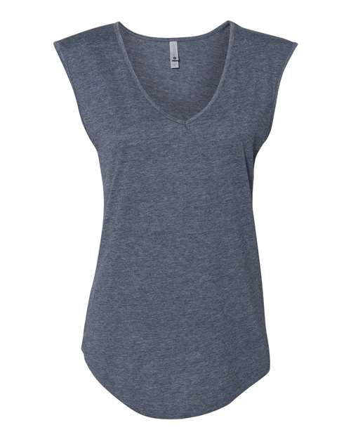 Women's Festival Sleeveless Deep V-Neck T-Shirt - Antique Denim Front