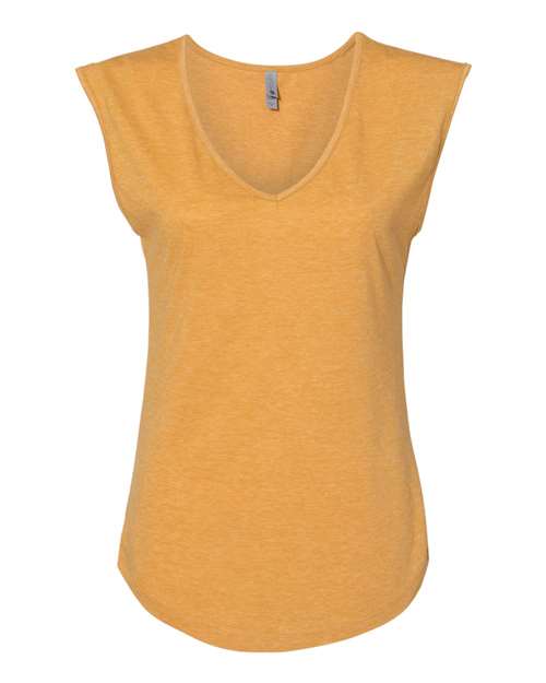 Women's Festival Sleeveless Deep V-Neck T-Shirt - Antique Gold Front