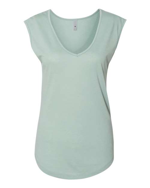 Women's Festival Sleeveless Deep V-Neck T-Shirt - Stonewash Green Front