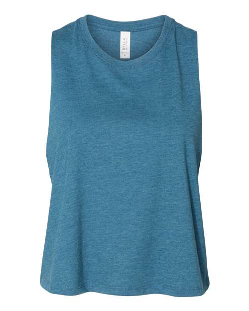Women's Racerback Crop Tank - Heather Deep Teal Front