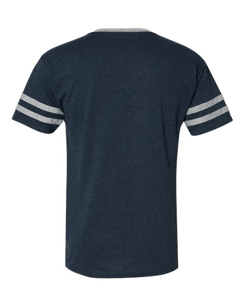 Unisex Triblend Varsity Ringer T-Shirt - Indigo Heather/ Oxford Back