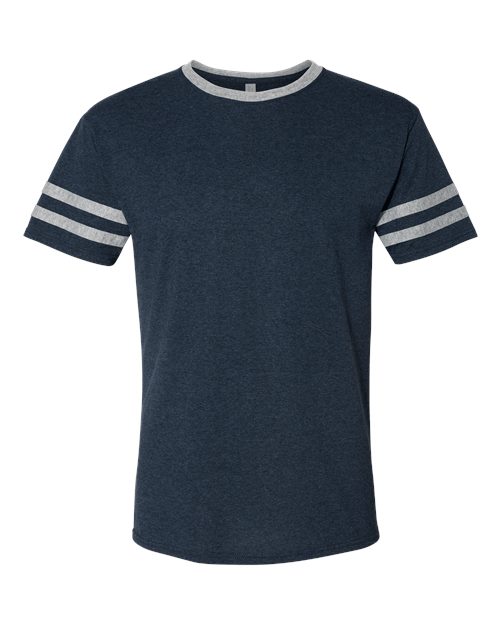 Unisex Triblend Varsity Ringer T-Shirt - Indigo Heather/ Oxford Front