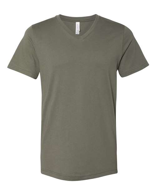 Unisex Jersey V-Neck Tee - Military Green Front