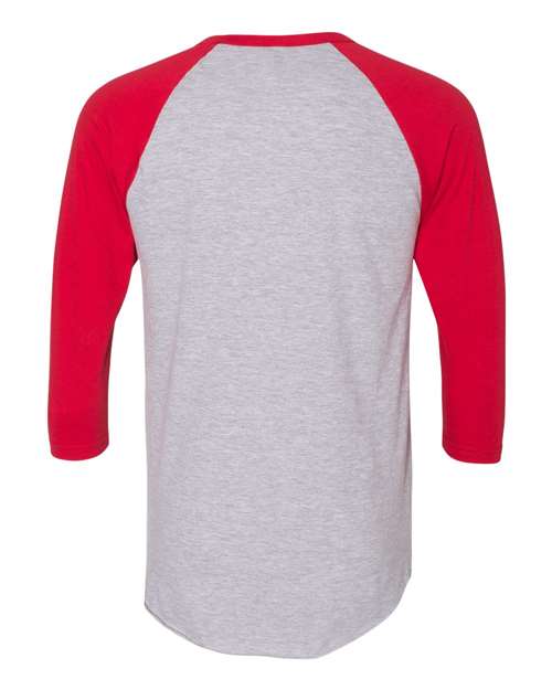 Unisex 50/50 Raglan Three-Quarter Sleeve Tee - Heather Grey/ Red Back