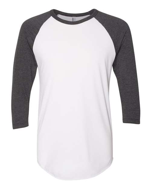 Unisex 50/50 Raglan Three-Quarter Sleeve Tee - White/ Heather Black Front