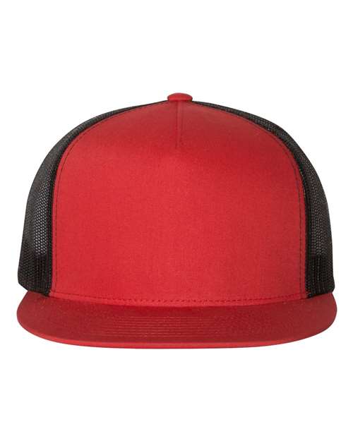 Classic Five-Panel Trucker Cap - Red/ Black Front
