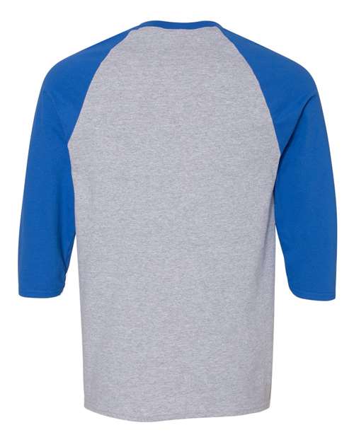 Unisex Heavy Cotton™ Raglan Three-Quarter Sleeve T-Shirt - Sport Grey/ Royal Back