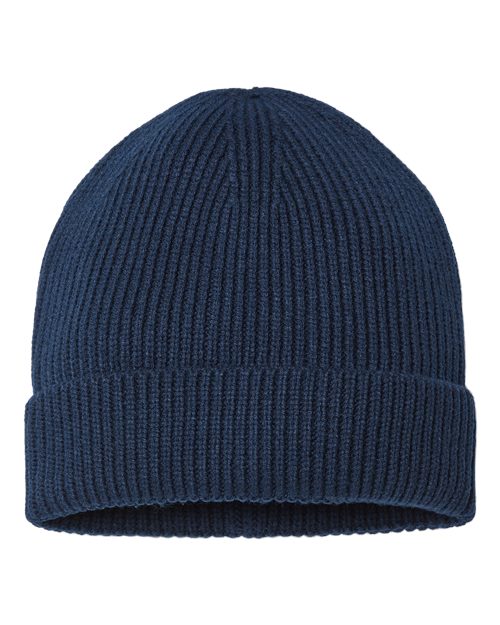 Sustainable Fine Rib Cuffed Beanie - Navy Back