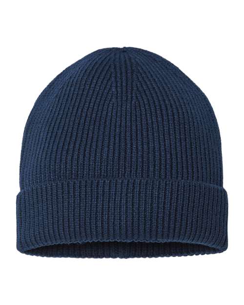 Sustainable Fine Rib Cuffed Beanie - Navy Front