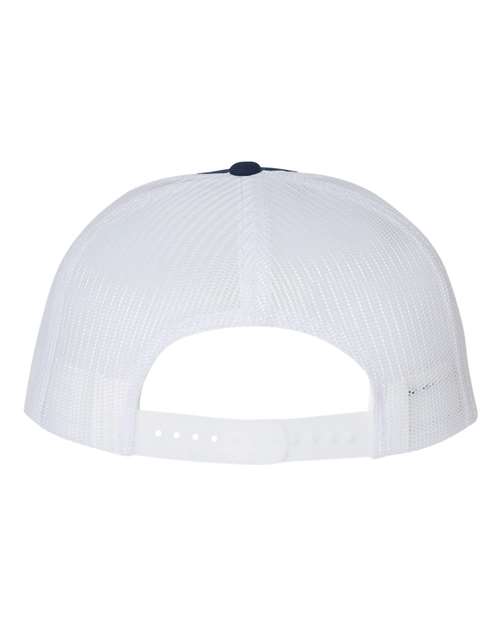 Wool Blend Flat Bill Trucker Cap - Navy/ White Back