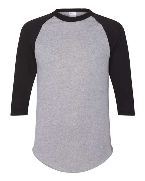 Unisex Three-Quarter Raglan Sleeve Baseball Jersey T-Shirt - Athletic Heather/ Black Front