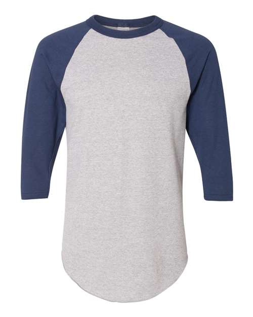 Unisex Three-Quarter Raglan Sleeve Baseball Jersey T-Shirt - Athletic Heather/ Navy Front